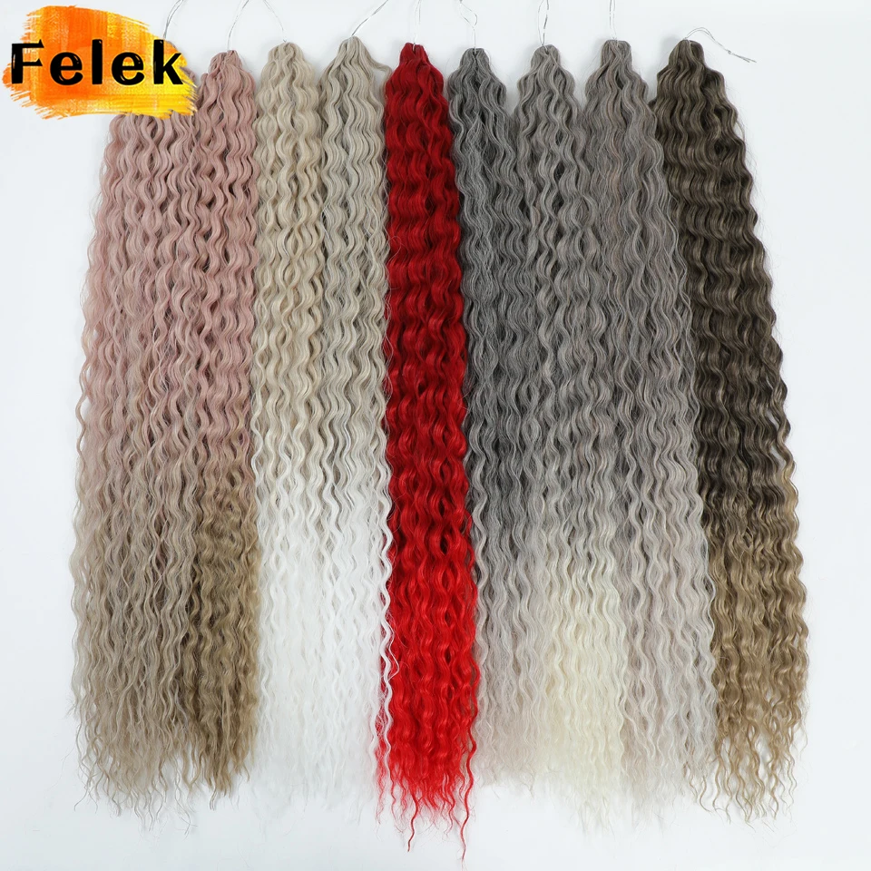 Rizos africanos, pelo ondulado con agua, pelo de ganchillo, 3 unids/lote, extensiones de cabello trenzado sintético, pelo trenzado Rubio degradado, rosa y verde