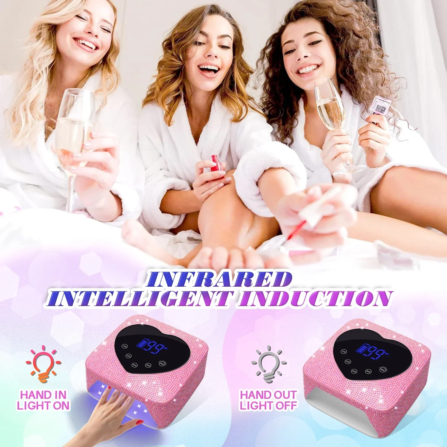 Cordless UV Nail Lamp Rechargeable 30 LEDs Nail Dryer with 5 Timer Settings UV Cabin Manicure Light for Nails Nail Salon Tools