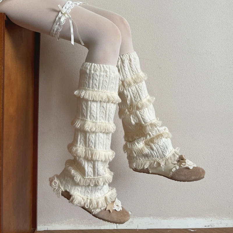2025 Autumn New Fashion Style Sweet Cute Twisted Texture Multi-layer Curly Edge Socks Velvet Edge Pantyhose Y2k White Hosiery