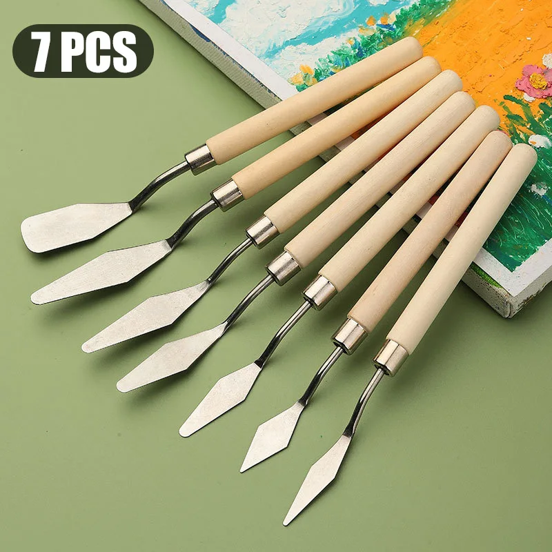 

3/5/7Pcs Stainless Steel Oil Painting Knives Scraper Wooden Handle Palette Spatula Scraper Stationery Art Supplies for Artist