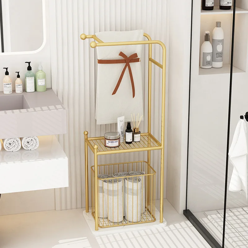 Luxury marble towel rack floor bathroom towel Hotel storage rack dirty clothes basket wrought iron bathroom rack