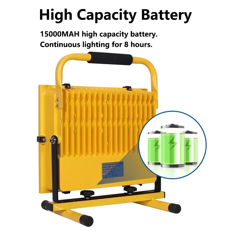 Outdoor Rechargeable 100W/6000K Light Emitting Diode Flood Light IP65 Class 4 Hours Full Mobile Project Portable