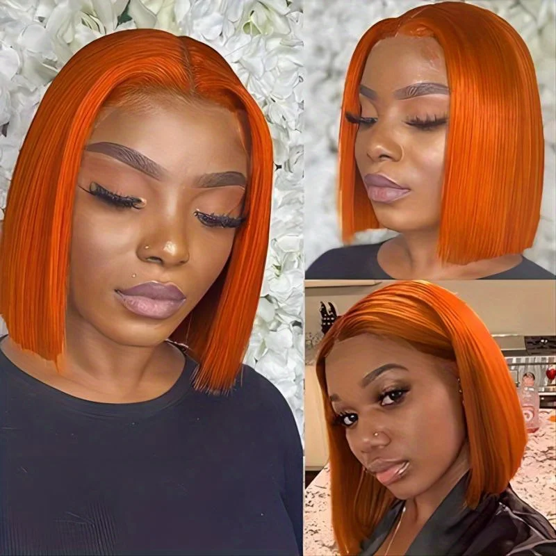 

Orange Bob Wig Human Hair Lace Front Wigs For Black Women Wigs Remy Hair Brazilian Cheap Colored Short Bob Ombre Human Hair Wigs