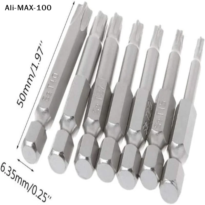 【Rw】7Pcs/Pack 2026 5 Point Torx Screwdriver Bits 50mm S2 Magnetic Star Screw Driver 1/4