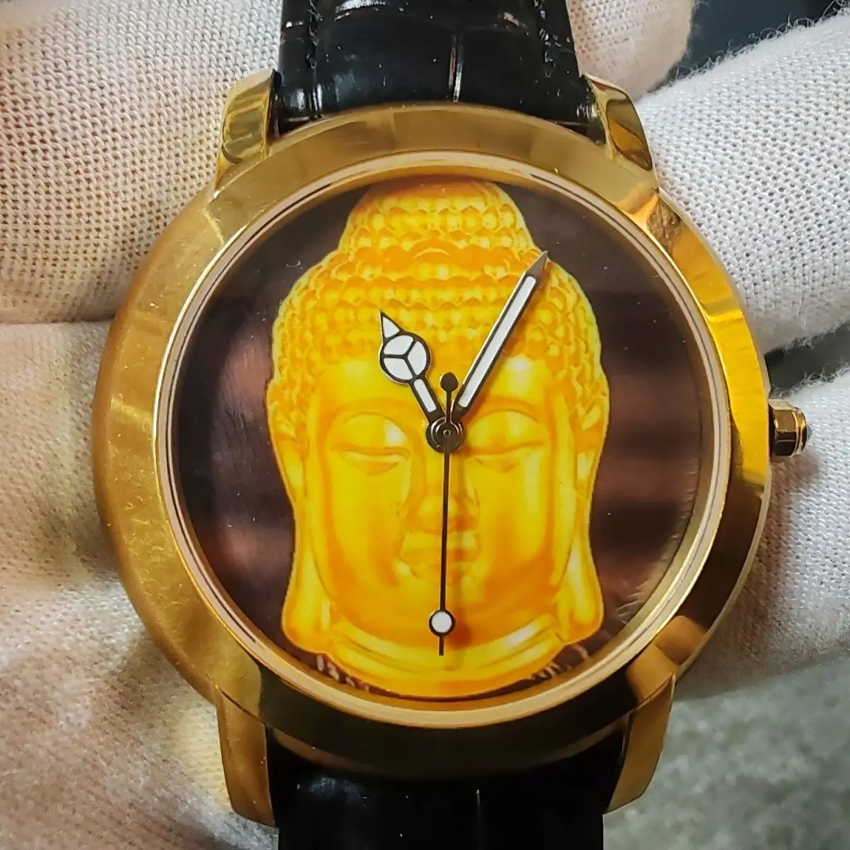الرجعية بوذا تمثال كوارتز ساعة اليد العصرية موضة مضيئة اللوحة على غرار الفولاذ المقاوم للصدأ الياقوت ساعة يد رجالي #3