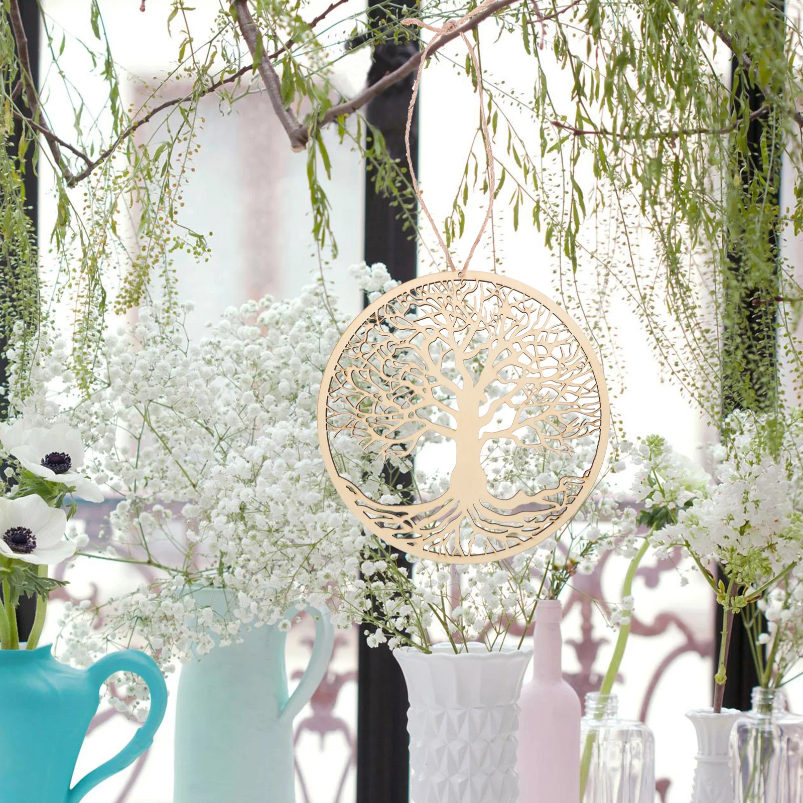 

1pc Creative Wooden Pendant Tree of Life Design Hanging Adornment Decorative Ornament for Home Office Bedroom Decoration Sturdy