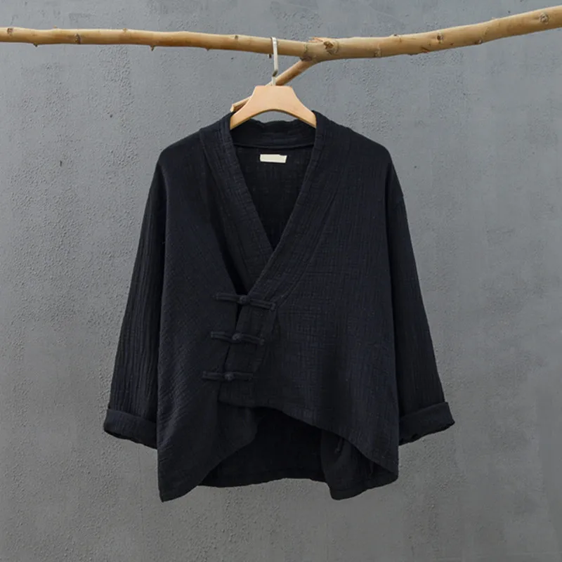 Spring cotton linen Cardigans Women Solid fashion vintage Chinese style Irregular button Coat Oversize Jacket tops ropa de mujer