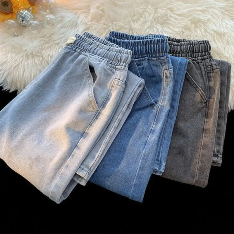 Autumn 2026 Elastic Drawstring Jeans Men's Straight Loose Fashion Versatile Casual Trousers Drawstring Cargo Pants Men