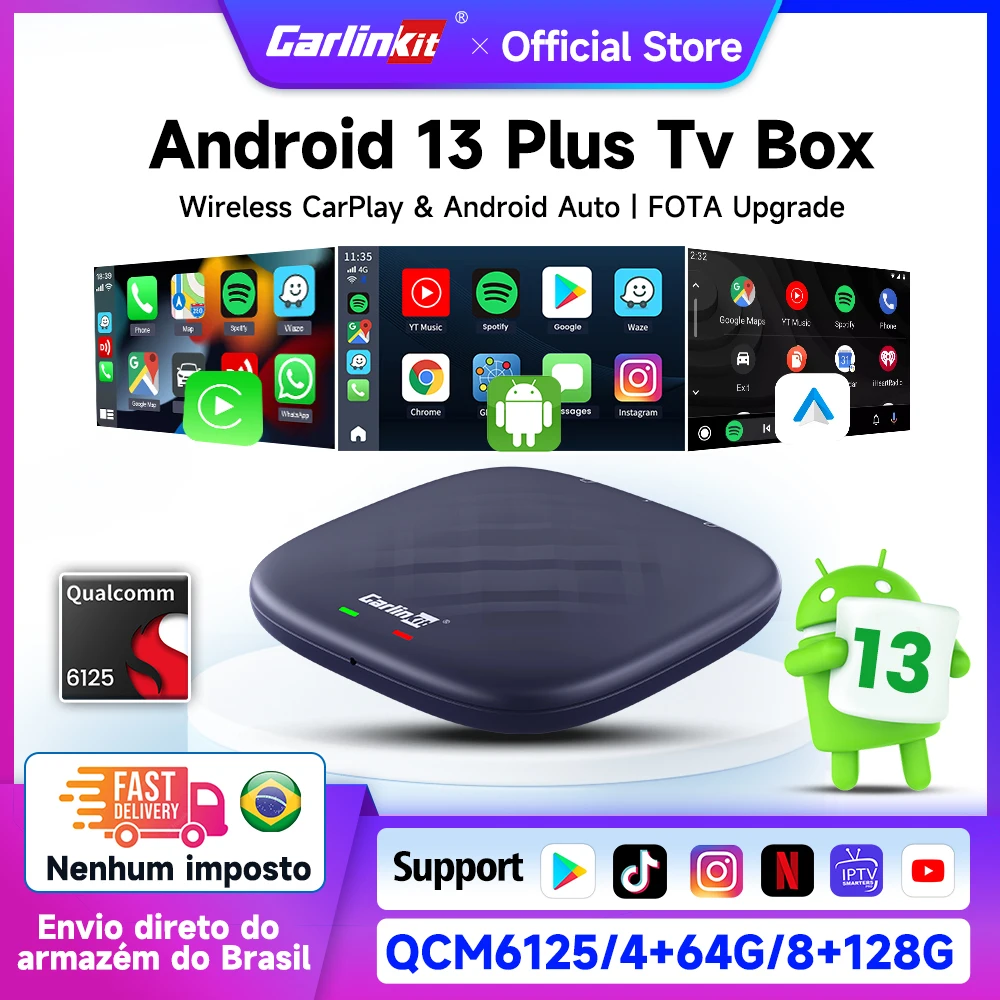 Carlinkit Android Tv Box Android 13 Wireless Carplay Ai Box Qcm6125 8-Core 128GB Smart Car Ai Box Carplay For Netflix Youtube