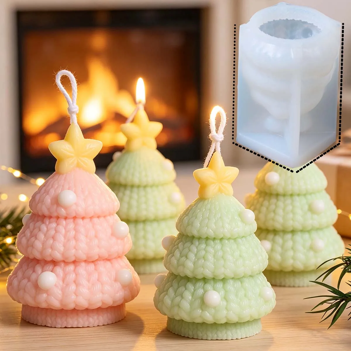 Knit Texture Christmas Tree Silicone Candle Mold for Soap Resin Plaster Casting Molds DIY Festive Ornaments Home Xmas Decor