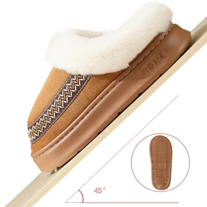 Damen-Hausschuhe aus Kunstwildleder, dick, warm, lang, mit Plüschfell, Winter-Plateau-Schneestiefel für drinnen und draußen, bestickte Herren-Mules-Schuhe – Detail 7