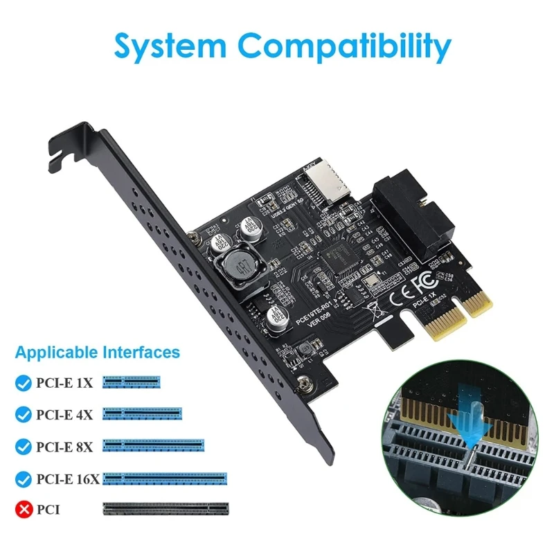 Pci-e 1x para usb 3.2 gen1 5gbps tipo-e placa expansão a-key, conector do painel frontal 20 pinos para pc