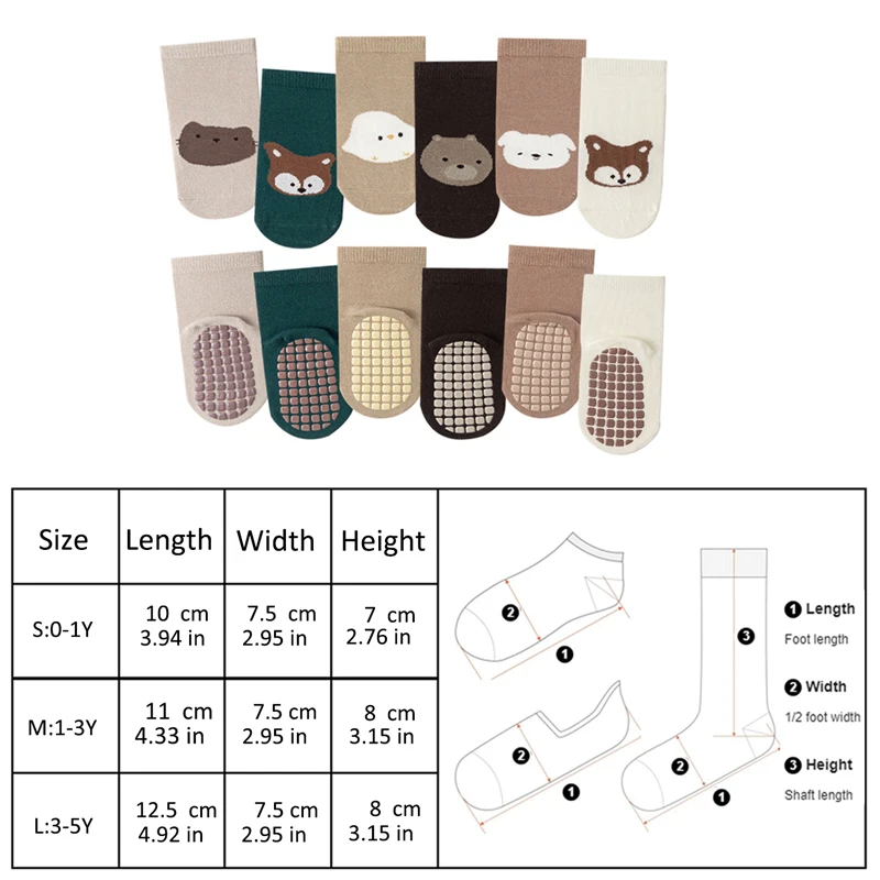 6 أزواج من الجوارب الداخلية المضادة للانزلاق لحديثي الولادة. مناسبة لحديثي الولادة. نمط الكرتون. مناسبة لكل من الأولاد والبنات. #6