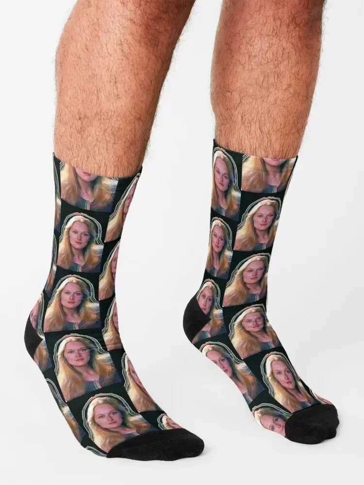 ถุงเท้าลายภาพเหมือนเมอริล สตรีป ดีไซน์เส้นร่างตลกๆ ของขวัญสุดฮา ถุงเท้ารันนิ่ง ฮิปฮอป สีสันสดใส ถุงเท้ารัดขา สำหรับผู้หญิงและผู้ชาย