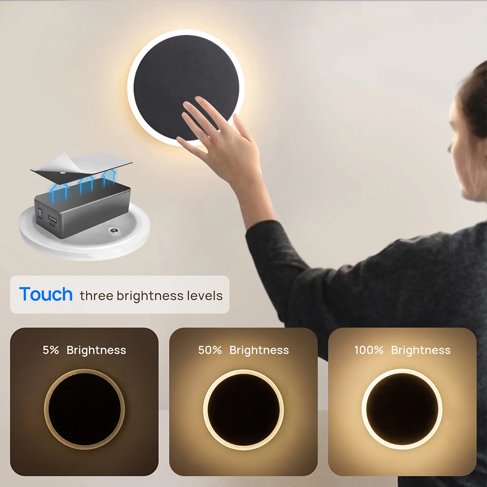 LED Wall Light Rechargeable Night Lamp Touch Dimming Wall Sconces Magnetic Stand Mounted Reading Lights for Bedroom Bedside