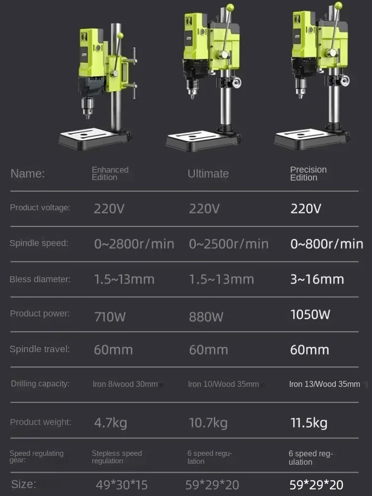 220V High Precision Industrial Grade Electric Drill for Multi-functional Drilling and Milling on Workbench