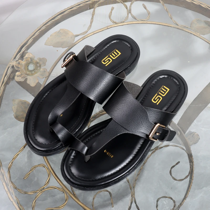 

Ladies slippers 2025 summer sandals women with flat toe plus size slippers with belt buckles and wide feet black women's shoes