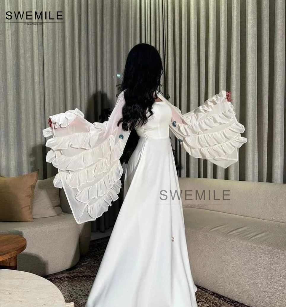 SWEMILE Sheath Strapless Floor-Length Chiffon Wedding Party Dress Zipper up Long Sleeves Dresses for special events Vestidos De