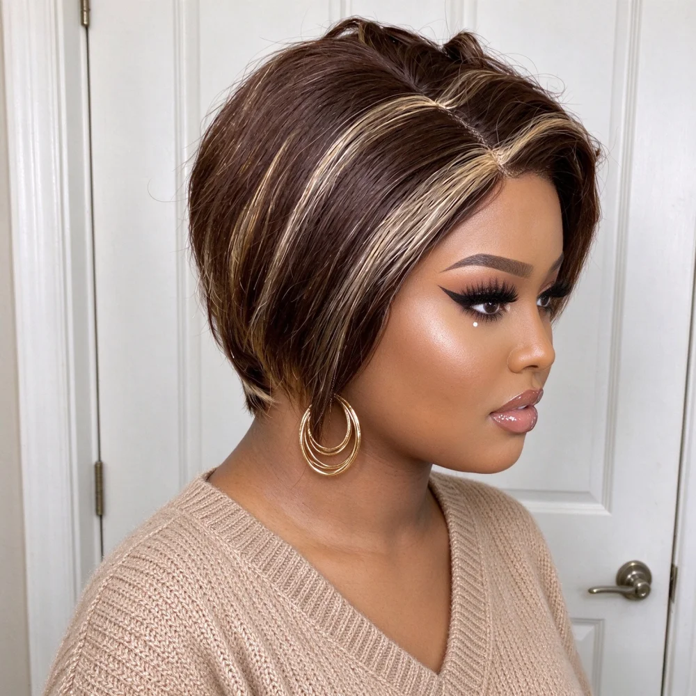 Short Pixie Curly Human Hair Lace Wig