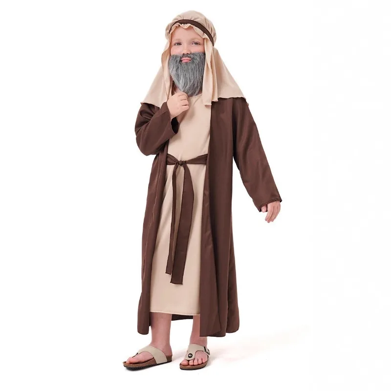 

Arabian Brown Elderly Man Costume Traditional Middle Eastern Shepherd Outfit