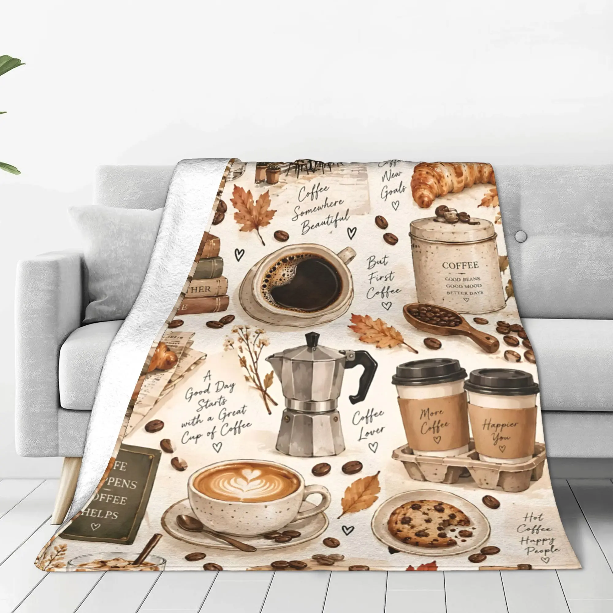 1PC Coffee Vibes Daily social media share ideas  Winter Blankets for Adults Bedding Home Interior Sofa Knee Black Friday Deals
