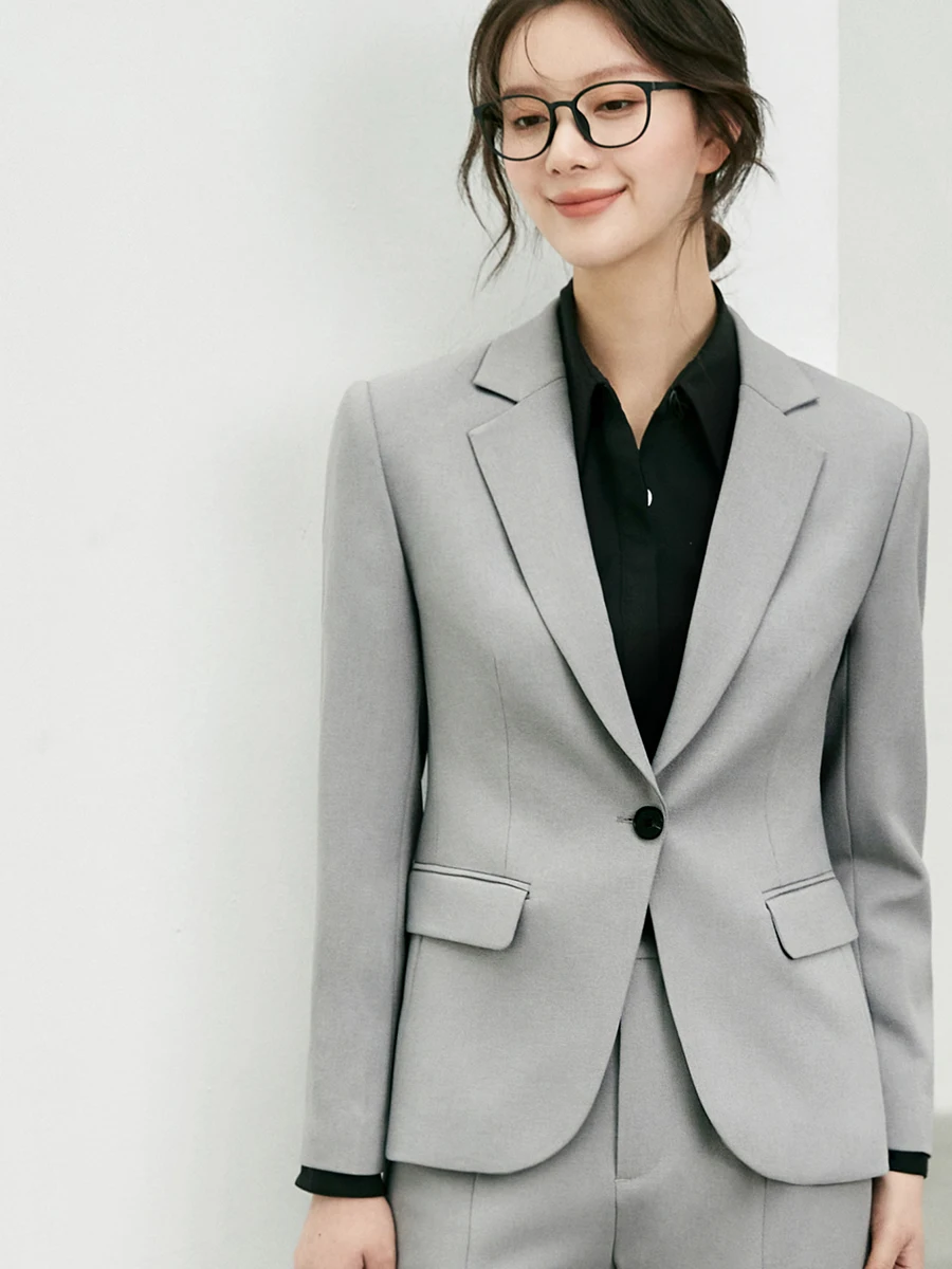 

OffiYPlus ey Busin Suit Jaet for Women Commute Interview Sle Profional Ele Long Sve Polyester Coat