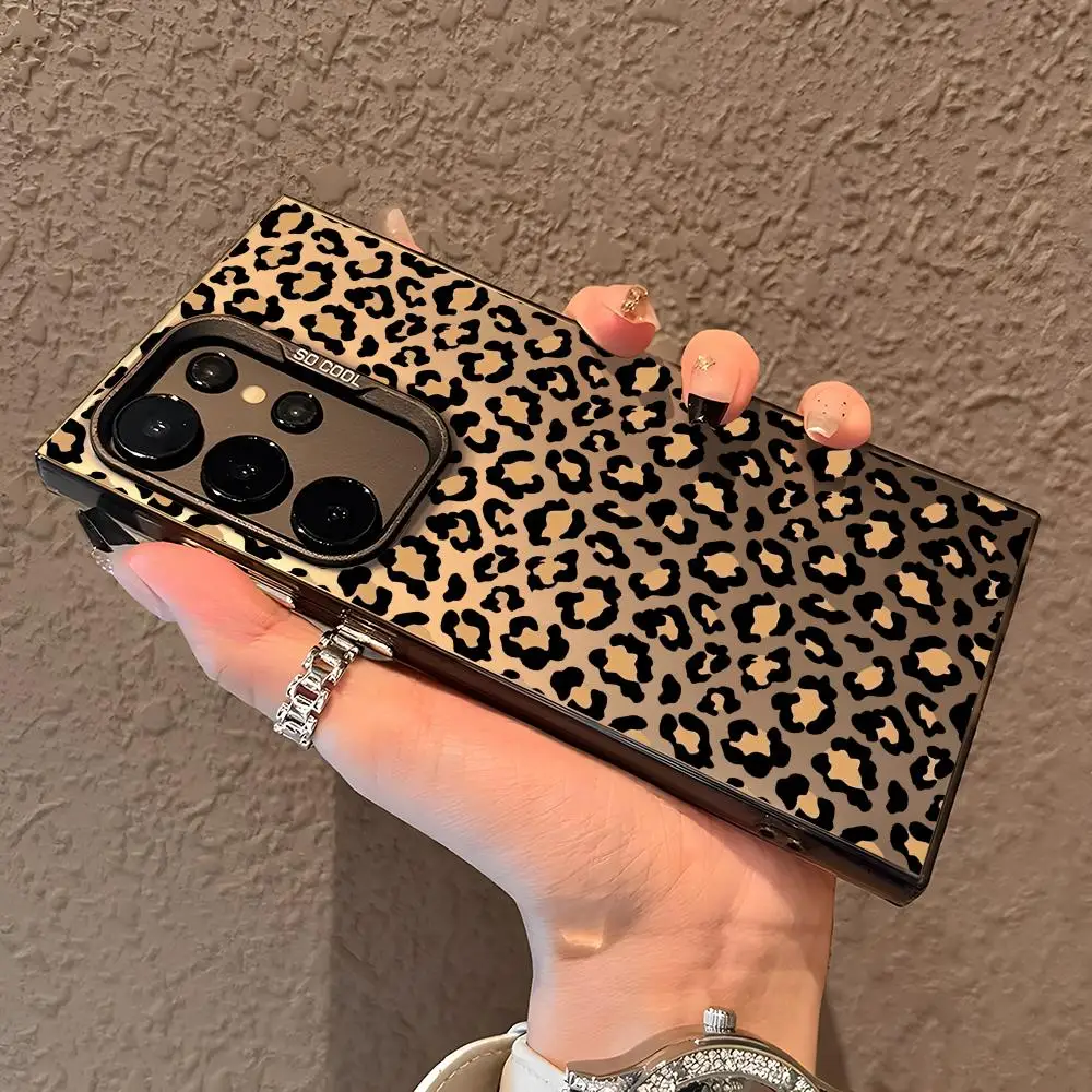 

INS Leopard Print Phone Case For Samsung Galaxy S25 Edge S24 S23 S22 S21 S20 Ultra Funda Silicone Silver Cover