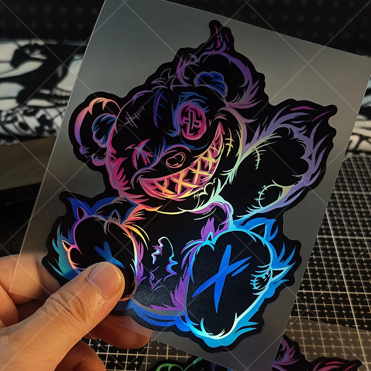 1 piece car sticker - smiley face and dark theme - little bear - laser engraving - evil - cartoon - JDM