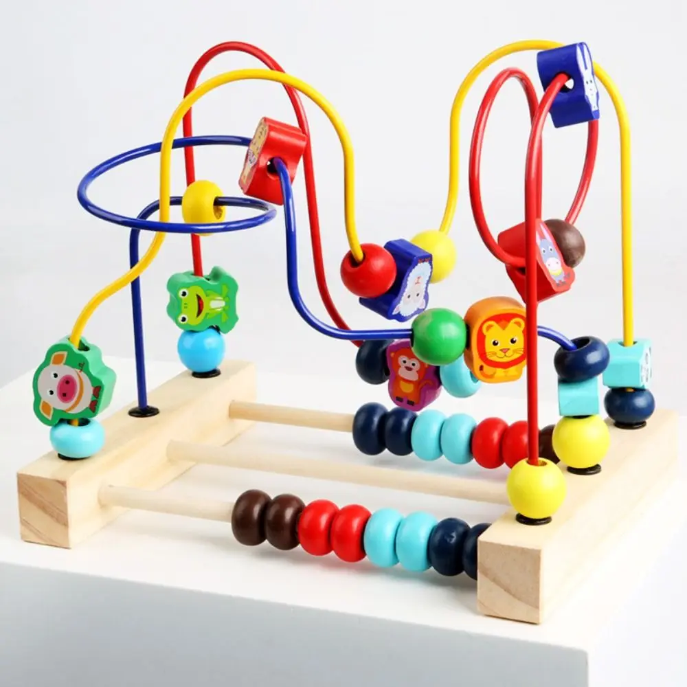 Animali colorati Giocattoli in legno Puzzle matematico Conteggio Apprendimento Perline Labirinto Perline di legno Forme Cerchio Giocattoli educativi Bambino bambino