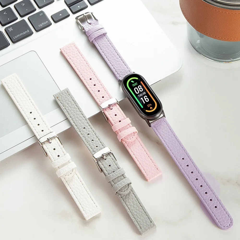 Personality Leather Strap New Replace Lichee Pattern Bracelet Needle Buckle Style Multi Colored Watch Strap for Xiaomi Band 8