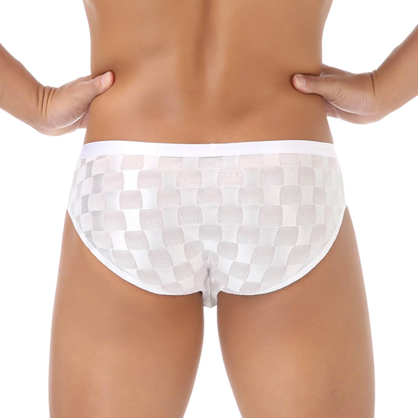 Mens Sexy Mini Micro Lingerie Mesh Plaid Transparent U Convex Briefs See-Through Big Penis Panties xxxl Adult 18 Erotic Clothing