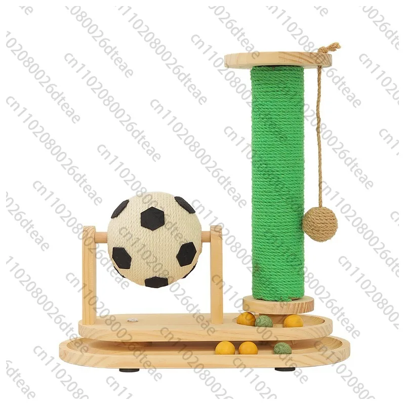 Space-Saving Cats Scratching Post With Soccer Ball Toy Sisal Cats Scratcher Small Space Interactive Anti-Anxiety Indoor Cats Toy