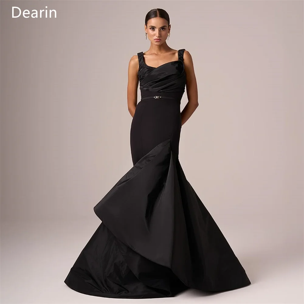 

Customized Evening Dress Prom Formal Gown Dearin Spaghetti Strap Trumpet Floor Length Skirts Draped Layered Sleeveless Bespoke O