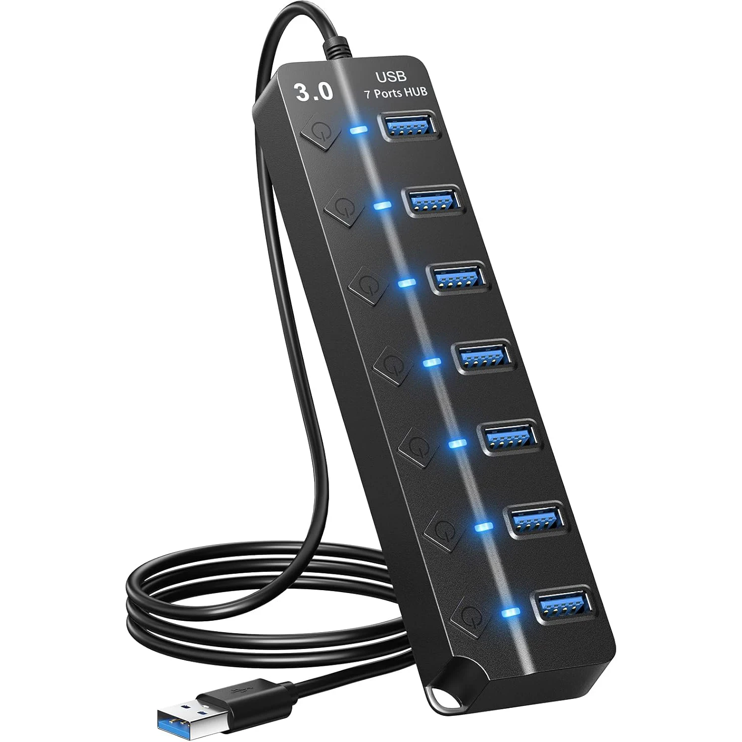 7 منافذ USB Hub Splitter 1 USB 3.0 و6 USB 2.0 مع مفاتيح تشغيل/إيقاف فردية وأضواء كابل طويل 1.2 متر لأجهزة MacBook والكمبيوتر المحمول #1
