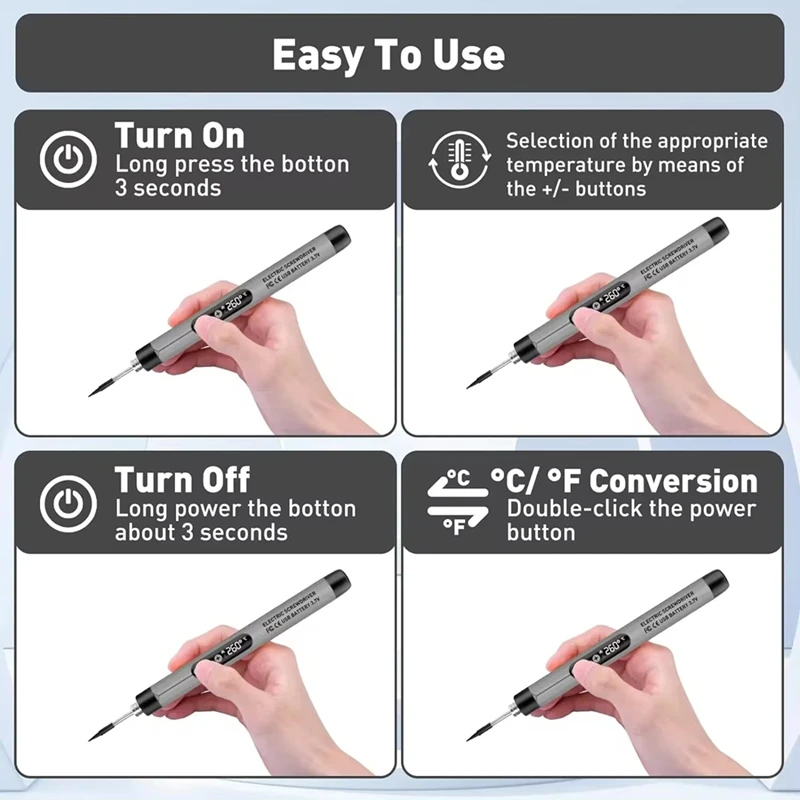 USB Digital Soldering Iron Adjustable Temperature 300-450℃ Type-C Interface Battery Intelligent Solder Welding Iron Tool