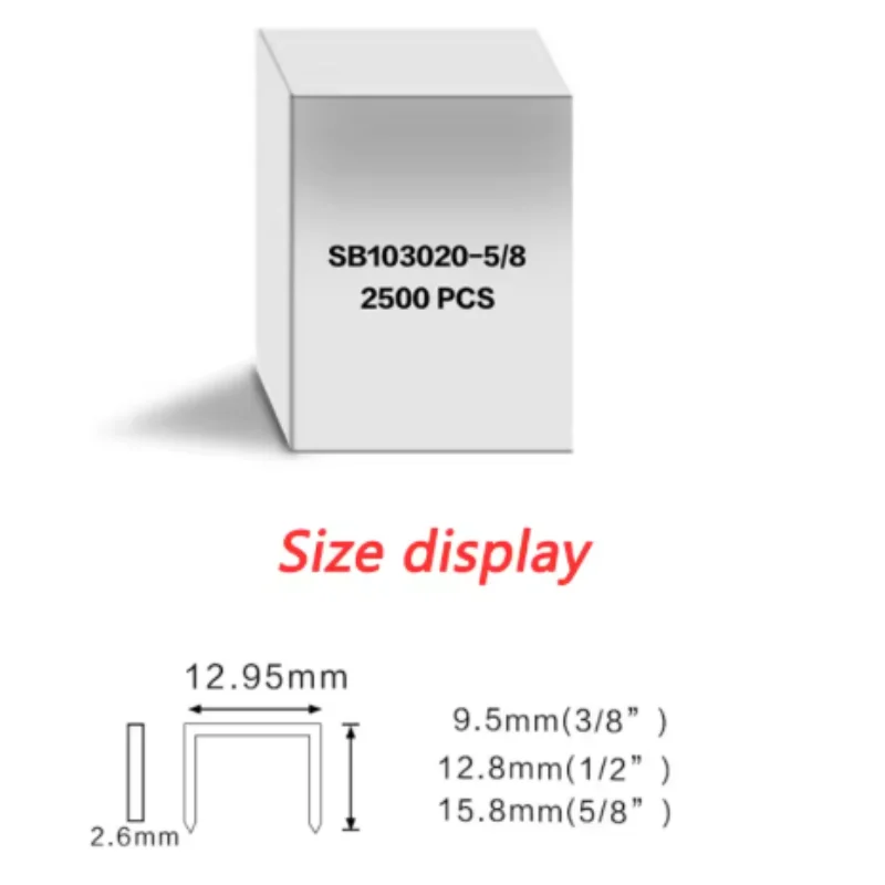 

2500PCS Nails SB103020 SP50-10B Sealing Nail Pneumatic Carton Closing Stapler Nails 1/2" Crown with 5/8 1/2 3/8 Leg