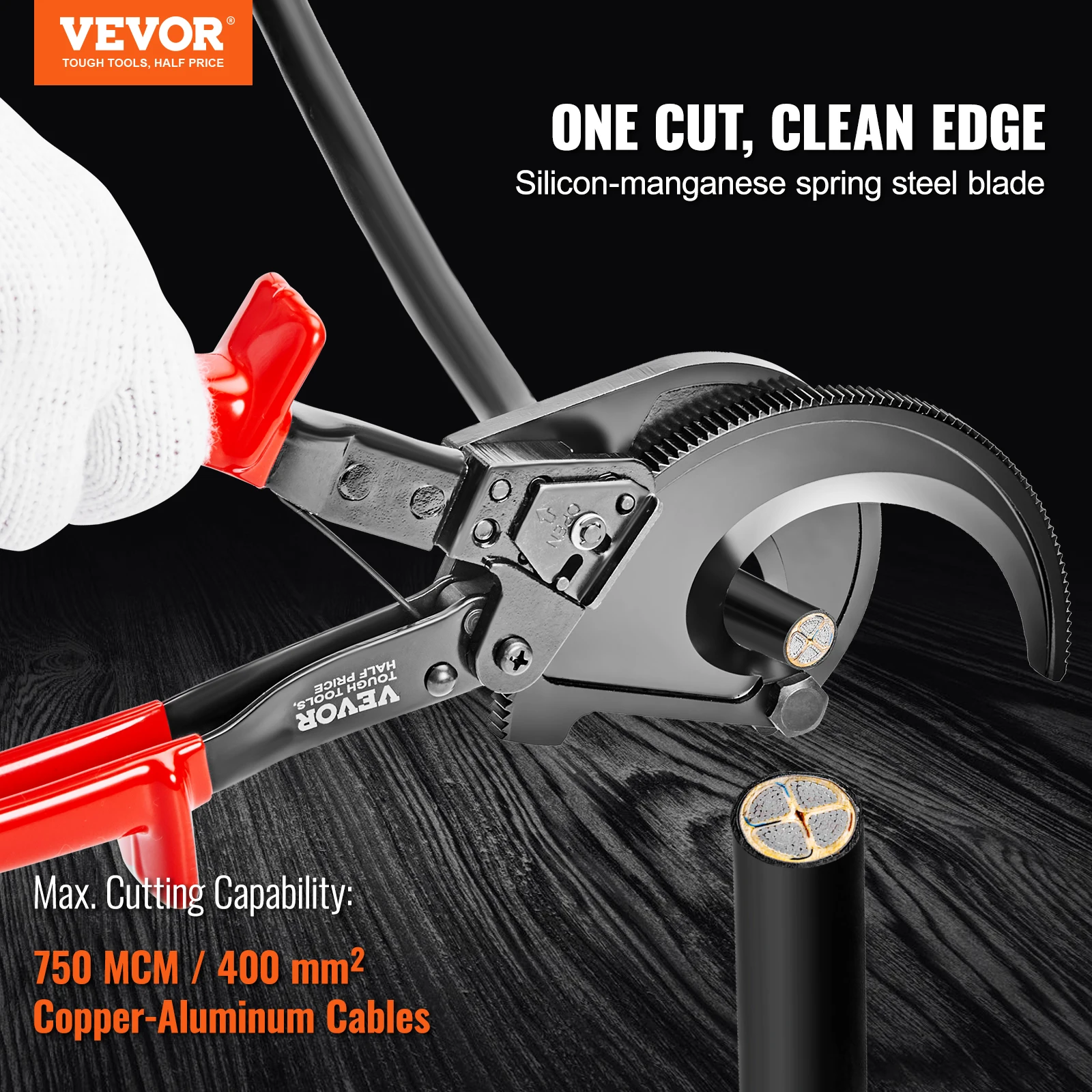 VEVOR 10/11 in Ratcheting Cable Cutter Quick-Release Ratchet Wire and Cable Cutter Cut with Comfortable Grip Handles Easy to Use