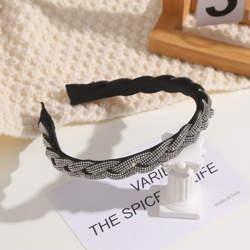 

Elegant Thick Rhinestone Headband Headwear Korean Style Women Hairband Hair Accessories Shiny Twist Braid Hair Hoop Wash Face