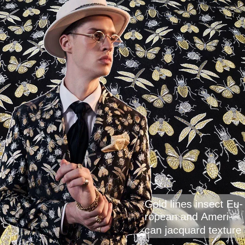 

Окрашенная в золотую пряжу жаккардовая ткань, парча, насекомое, мир, стиль, платье Haute Couture, костюм, сделай сам, швейный материал за двором