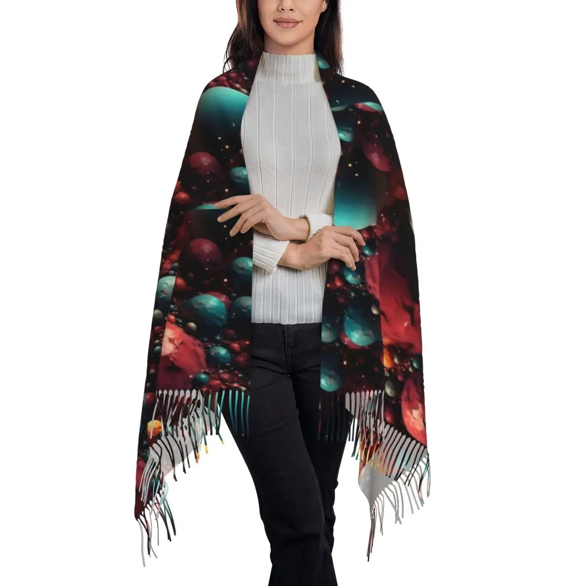 アウトドアスカーフ冬の惑星と星の群れパターン宇宙テーマショールとラップカスタムスカーフ男性女性帽子スカーフ