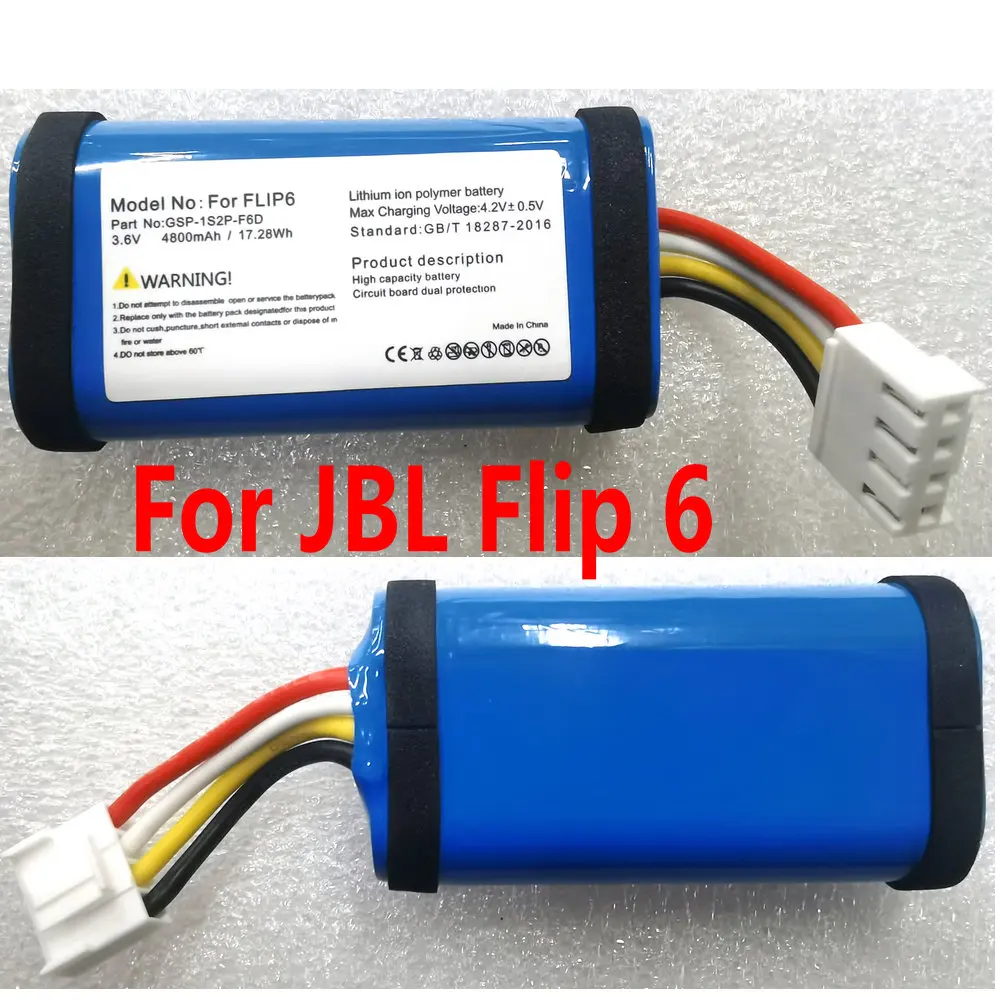 GSP-1S2P-F6D Replacement Battery for JBL Flip 6 Bluetooth Speaker, 3.7 V DC, 4800mAh, 17.28Wh