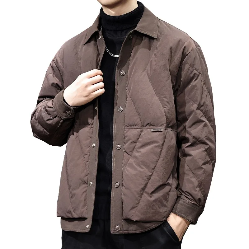 

Lapel and Patchwork Coat New Men's Autumn and Winter Trendy Down Jacket Light White Duck Down Inner Jacket Large Size Outerwear