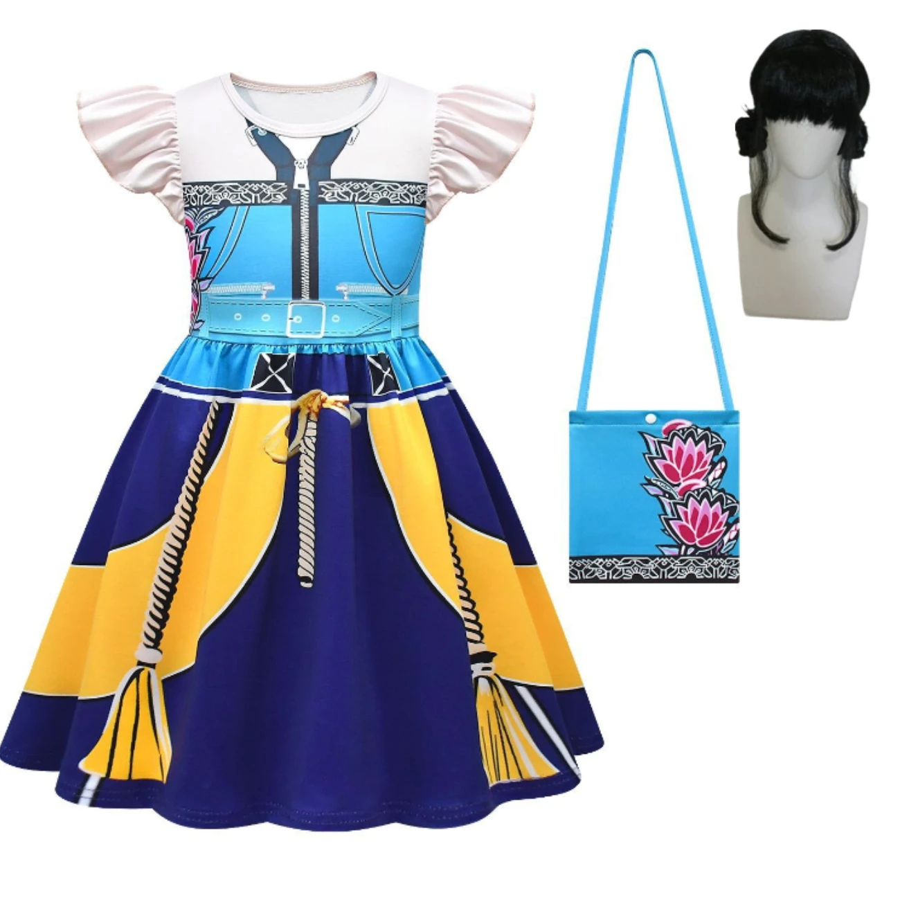 

K-Pop Demon Hunters Cosplay Costume wig Kids Zoey Clothes School Party Flying Sleeves A-Line DressesHalloween Child Birthday