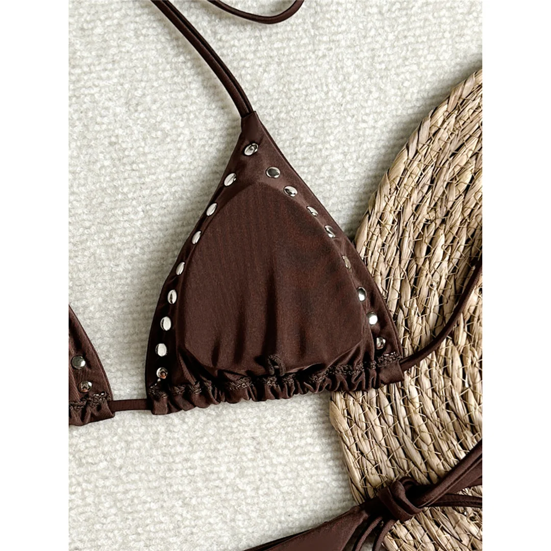 Halterneck-Bikini mit Ausschnitten, Damen-Badeanzug, zweiteiliges Bikini-Set, hoher Beinausschnitt, gepolstert, Badebekleidung, Badeanzug, Modell V8269. – Detail 18