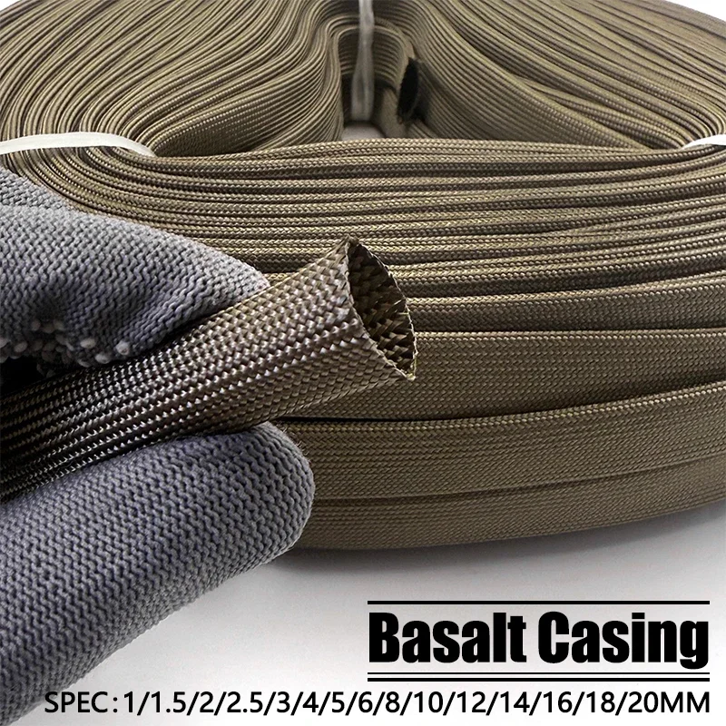 1000Deg.C Fiberglass Sleeve Basalt Braided Cable Protector ID1-20mm Insulation Superior Heat Resistance Wire Cover Multiple Size