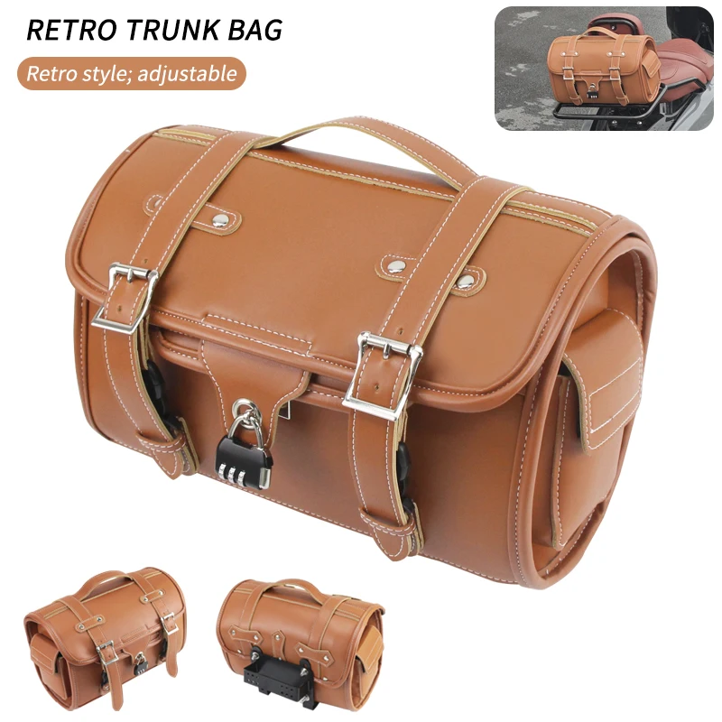 Motorcycle Rear End Bag Mopeds Retro Bag Retro Style Back Seat Leather Waterproof Bag Moto Acessorios High Capacity Universal
