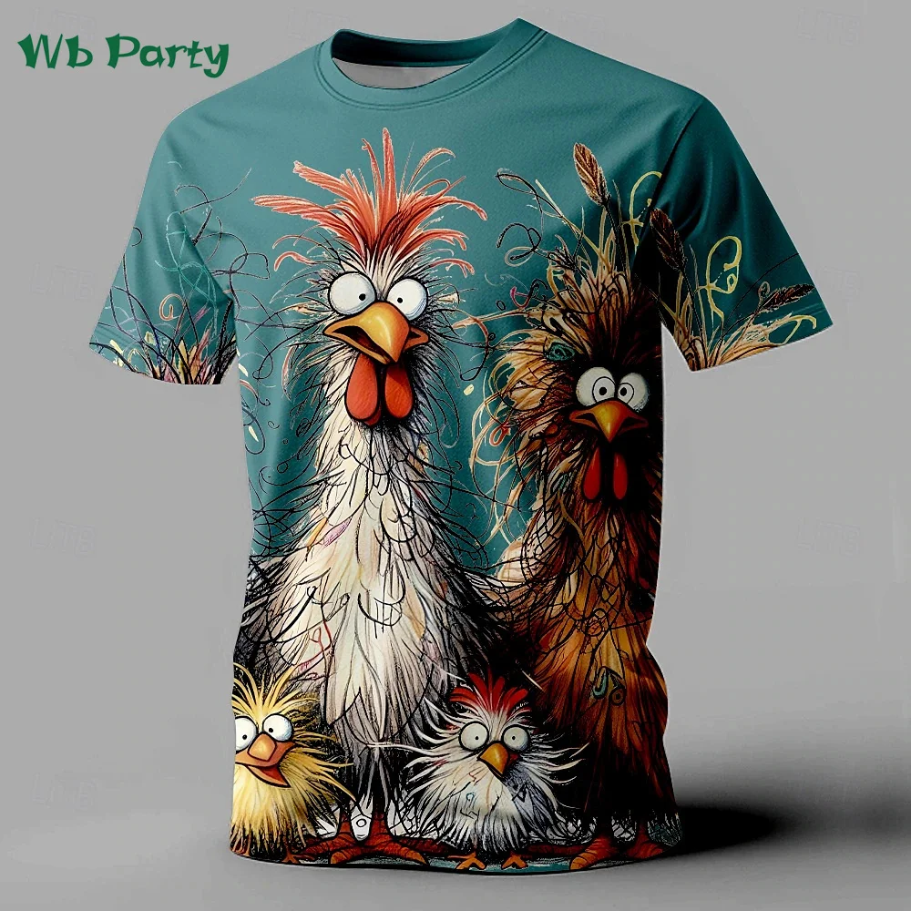 Funny Men's Clothing Animal Chicken Print T shirt Men Casual Mens Clothing Short Sleeve Tee O-Neck Pullover Oversized T-shirt image 2