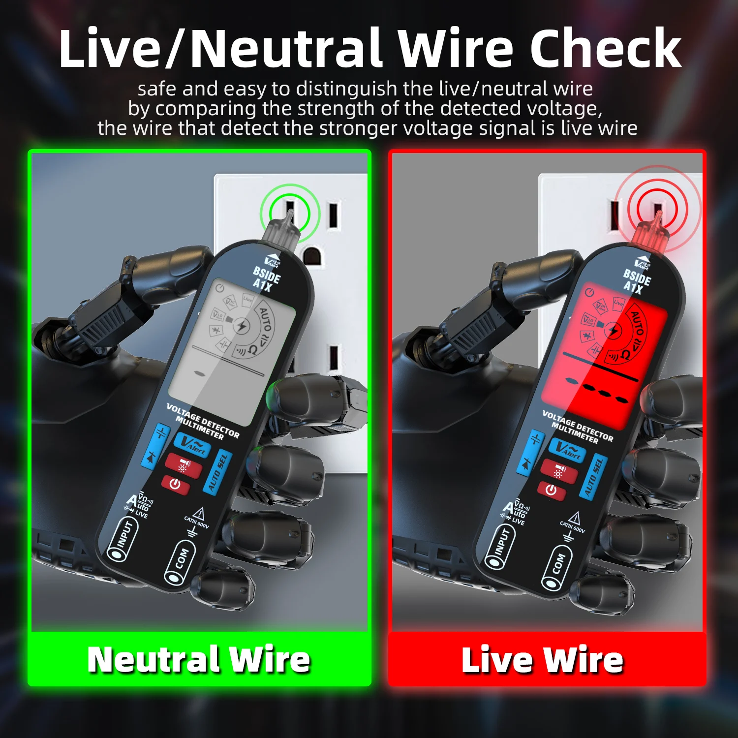 BSIDE NCV Frequency Connected Ohm Diode Capacitance Multifunction Tester Digital Multimeter Rechargeable Burn-in Proof Voltmeter