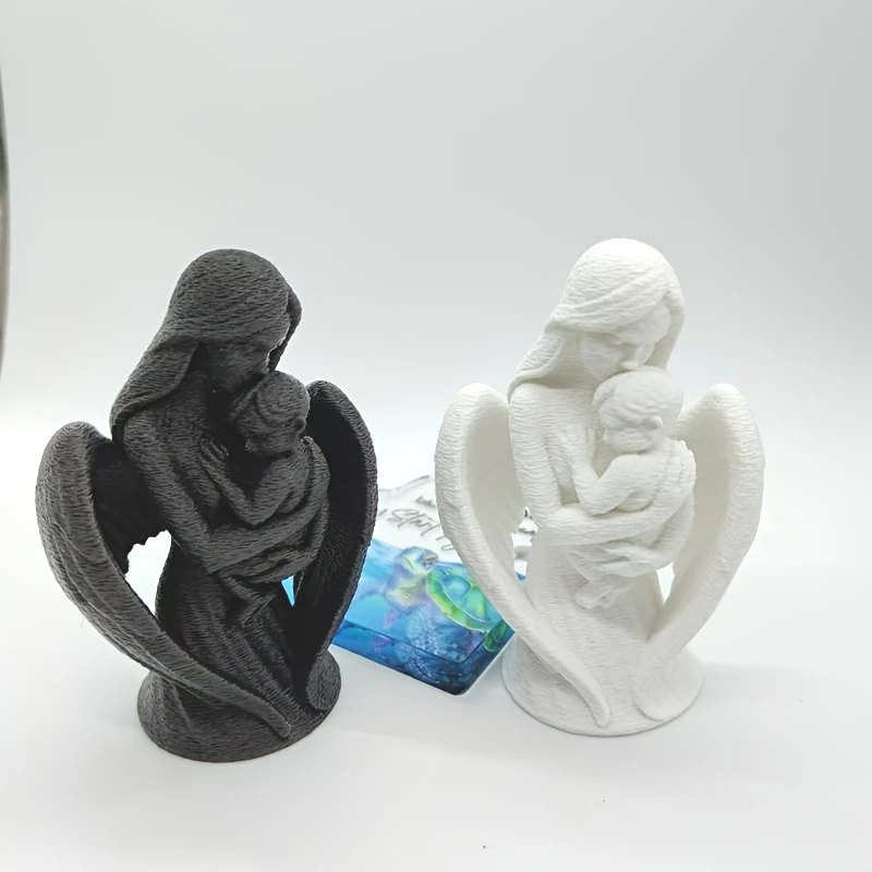 3D Printed Angel Mother Embracing Child Statue - Love Theme Desktop Decoration | Ideal Mother's Day Gift, Decorative Ornament