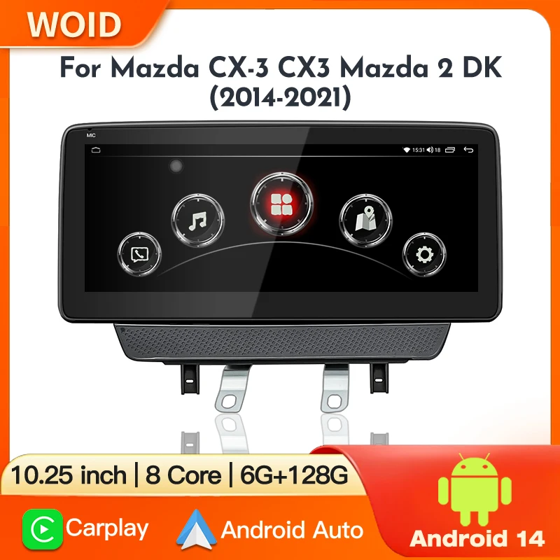 Android 14 Carplay Auto WIFI + 4G Radio de coche para Mazda CX-3 CX3 Mazda 2 DK 2014-2021 reproductor Multimedia GPS unidad principal estéreo DSP RDS